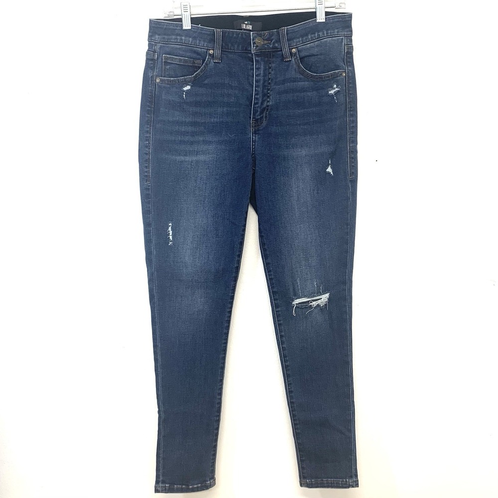 LulaRoe Jeans Woman 30 Comfort Waist Band Skinny Ankle Stretch Blue Distress
